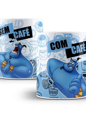Caneca gênio aladdin com café e sem café porcelana