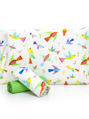 Jogo de cama júnior pássaros com lençol de elástico verde