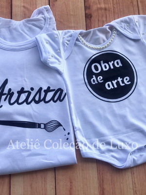Conjunto pai e filha - artista e obra de arte - dia dos pais