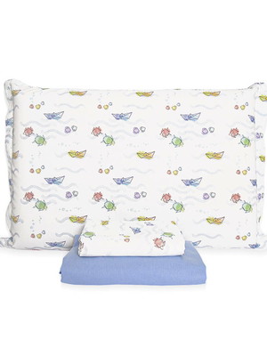 Jogo de cama júnior origami com lençol de elástico azul