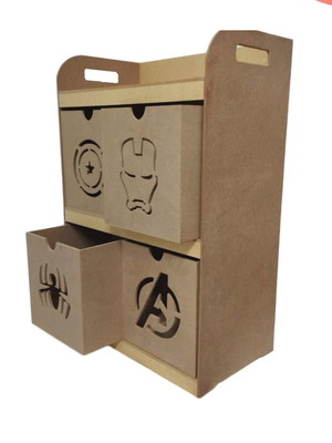 Organizador multiuso brinquedos objetos mdf cru super heroi
