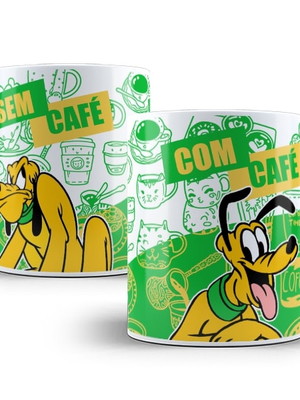 Caneca pluto com café e sem café porcelana