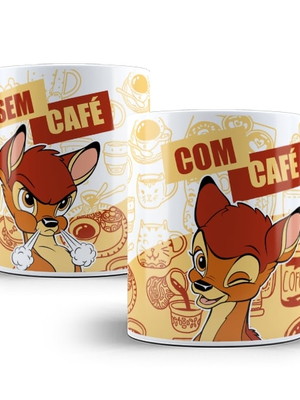 Caneca bambi com café e sem café porcelana