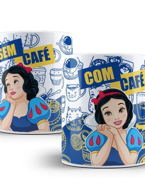 Caneca princesa branca de neve com café e sem café porcelana