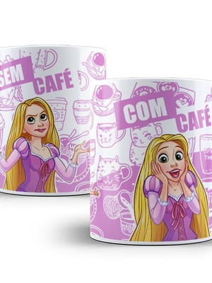 Caneca princesa rapunzel com café e sem café porcelana