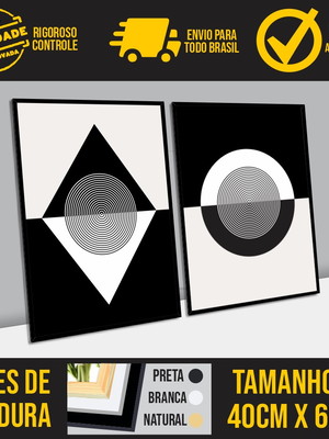 Composição de quadros abstrata com formas em preto e branco