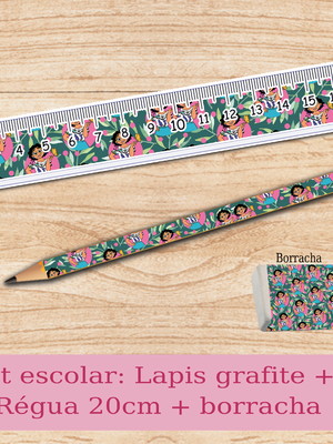 1 régua + 1 lápis + 1borracha encanto - qualquer tema
