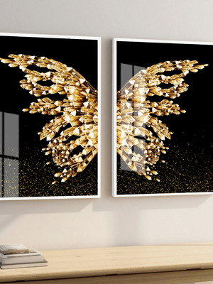 Quadros decorativos asas douradas borboletas moldura e vidro