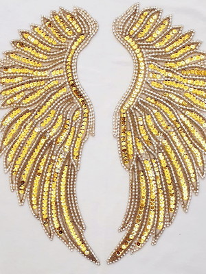 Aplique de strass asa dourada p/aplicar em roupas