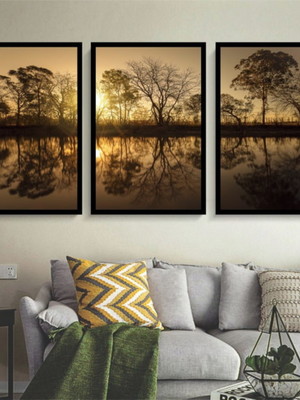 Conjunto 3 quadros decorativos parede com moldura paisagem
