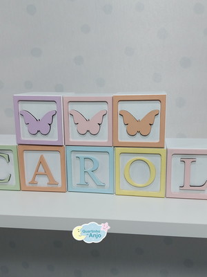 Cubo decorativo mdf menina borboleta - kit com 8