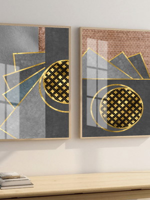 Quadros decorativos geométrico dourado moderno vidro moldura