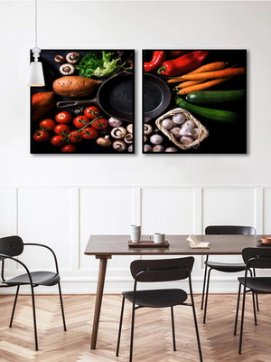 2 quadros decorativos comida restaurante grande com moldura