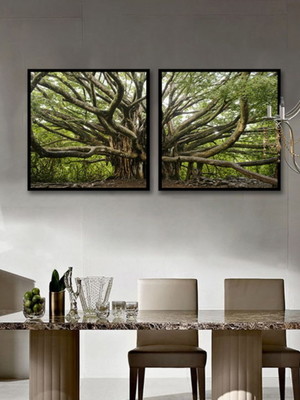 Kit de 2 quadros decorativos grande moldura sala arvores