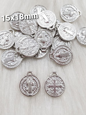 Medalha são bento prata abs plástico 1.5x1.8cm - 100 peça