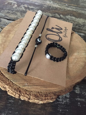 Kit pulseira e anel de macramê