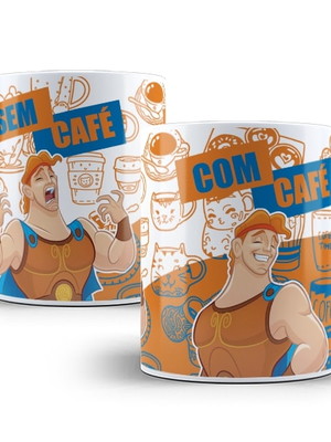 Caneca hércules com café e sem café porcelana
