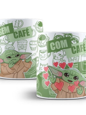 Caneca grogo mandalorian com café e sem café porcelana