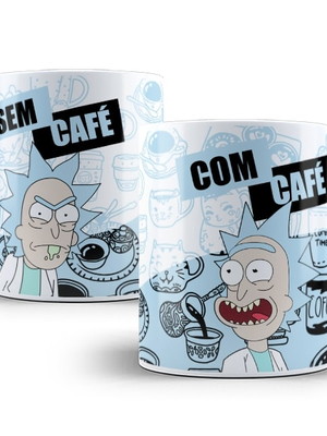Caneca rick and morty com café e sem café porcelana