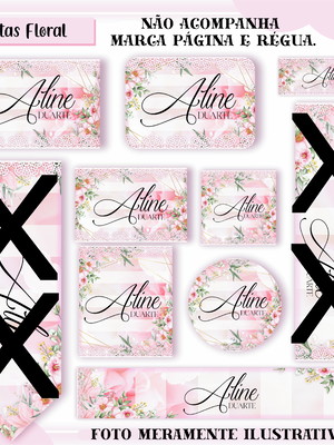 Cartela de adesivos personalizados no tema floral