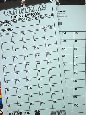 Cartela de rifa 100 números 2 prêmios pct com 10 unidades
