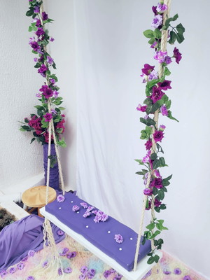 Balanço com flores, 50cm madeira nobre roxo açai