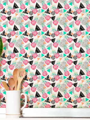 Papel de parede triângulos coloridos com abacaxis ref:34301
