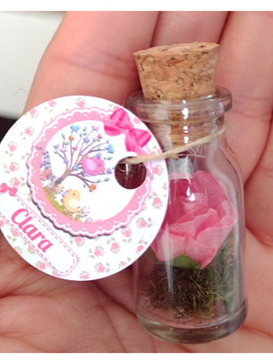 Lembrancinha maternidade com flor eterna +tag personalizadas