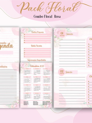 Agenda e planner floral rosa 2023 - arquivo digital