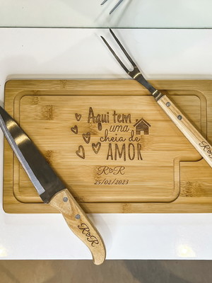 20 kits personalizados para churrasco em bambu com 3 peças