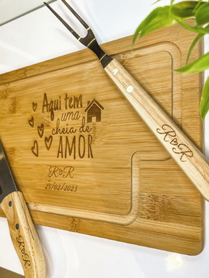 10 kits personalizados para churrasco em bambu com 3 peças