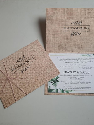Convite de casamento rústico com cordão novo