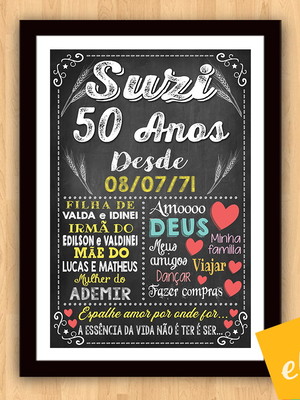 Chalkboard quadro poster c/ moldura 50 anos a3 30x42cm