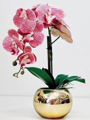 Arranjo flores orquídea artificial rosa com vaso e30