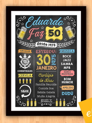 Chalkboard quadro poster c/ moldura 50 anos a3 30x42cm