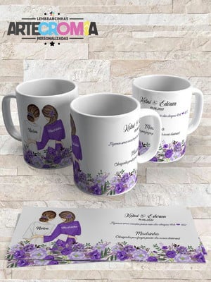 Caneca personalizada casamento madrinha flores lilás
