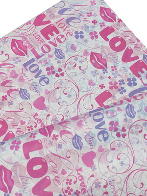 Papel de seda estampado love me rosa pacote 50 folhas