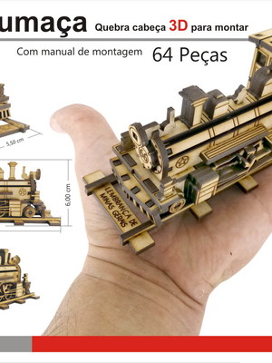 Maria fumaça - locomotiva - quebra cabeça 3d - mdf