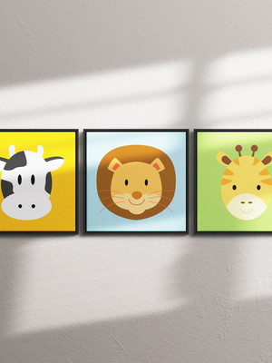 Quadros decorativos infantis safari coloridos