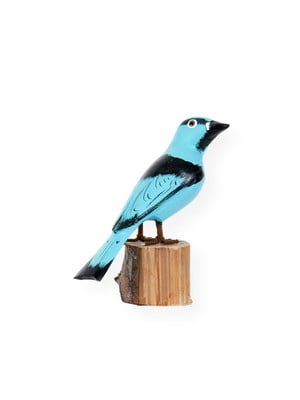 Escultura madeira: pássaro saíra azul turquesa (b9cc)