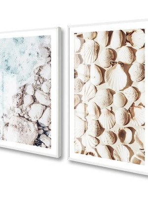 Quadro decorativo praia mar ondas concha moderno com vidro