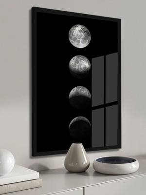 Quadro decorativo moderno fases da lua com moldura e vidro