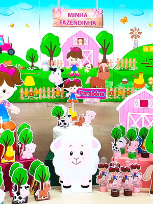 Kit só um bolinho fazendinha menina festa pronta 53-itens