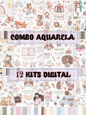 Combo - 12 kits digital aquarela