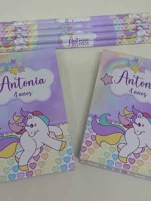 Bloquinho com lápis personalizado unicórnio