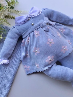 Saida maternidade menina azul bebê flor com body 4 peças