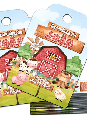 Tag de agradecimento fazendinha aquarela