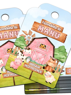 Tag de agradecimento fazendinha aquarela rosa