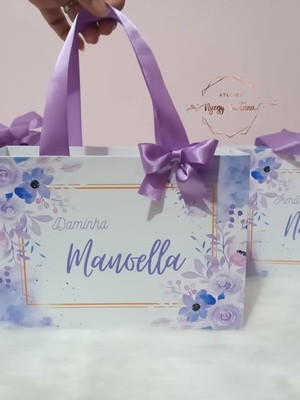 Sacolas para presente das madrinhas violeta - lilás