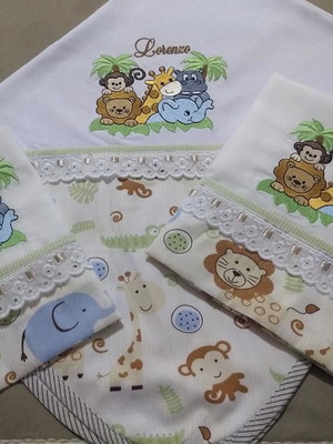 Kit fraldas e cueiro personalizada safari